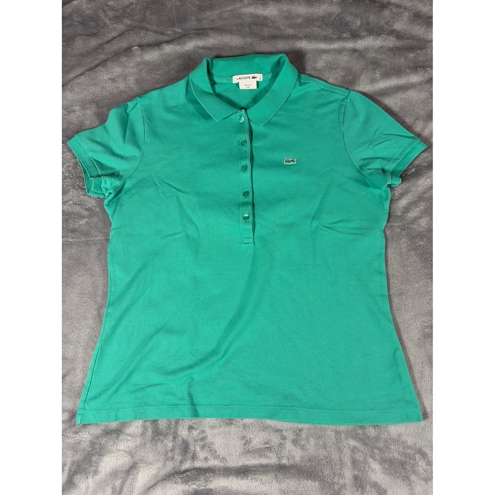 Lacoste Womens Green Stretch Pique Short Sleeve Polo Shirt Size 44 F8332